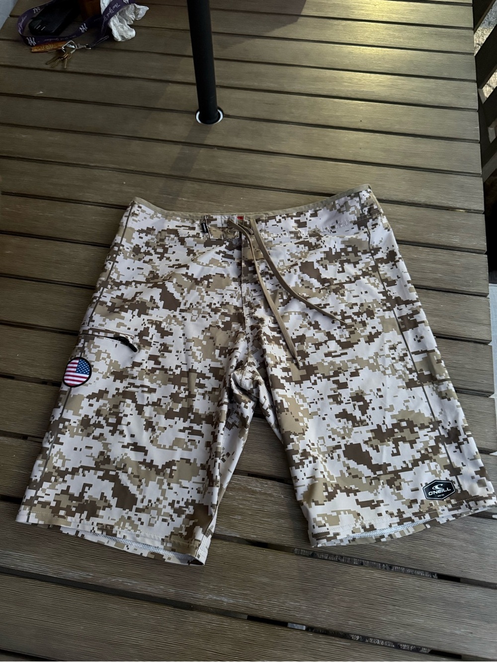 O'Neill Hyperfreak Board Shorts Digital Desert Camo USA Flag Size 34